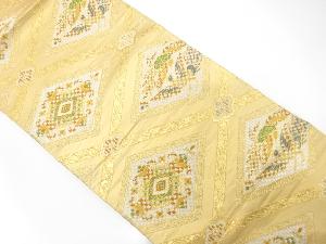 アンティーク　斜め格子に向かい鳳凰・菱華紋織り出し袋帯（材料）